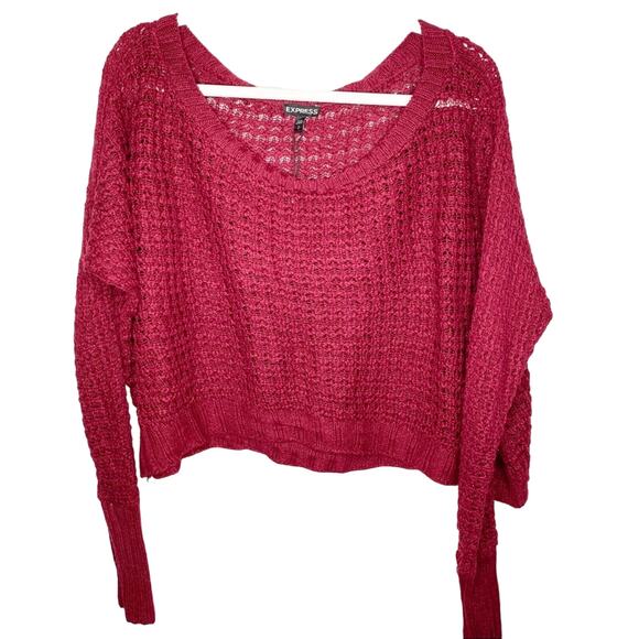 Express Maroon Oversized Open Cable Knit Cropped Sweater Small - Picture 1 of 5